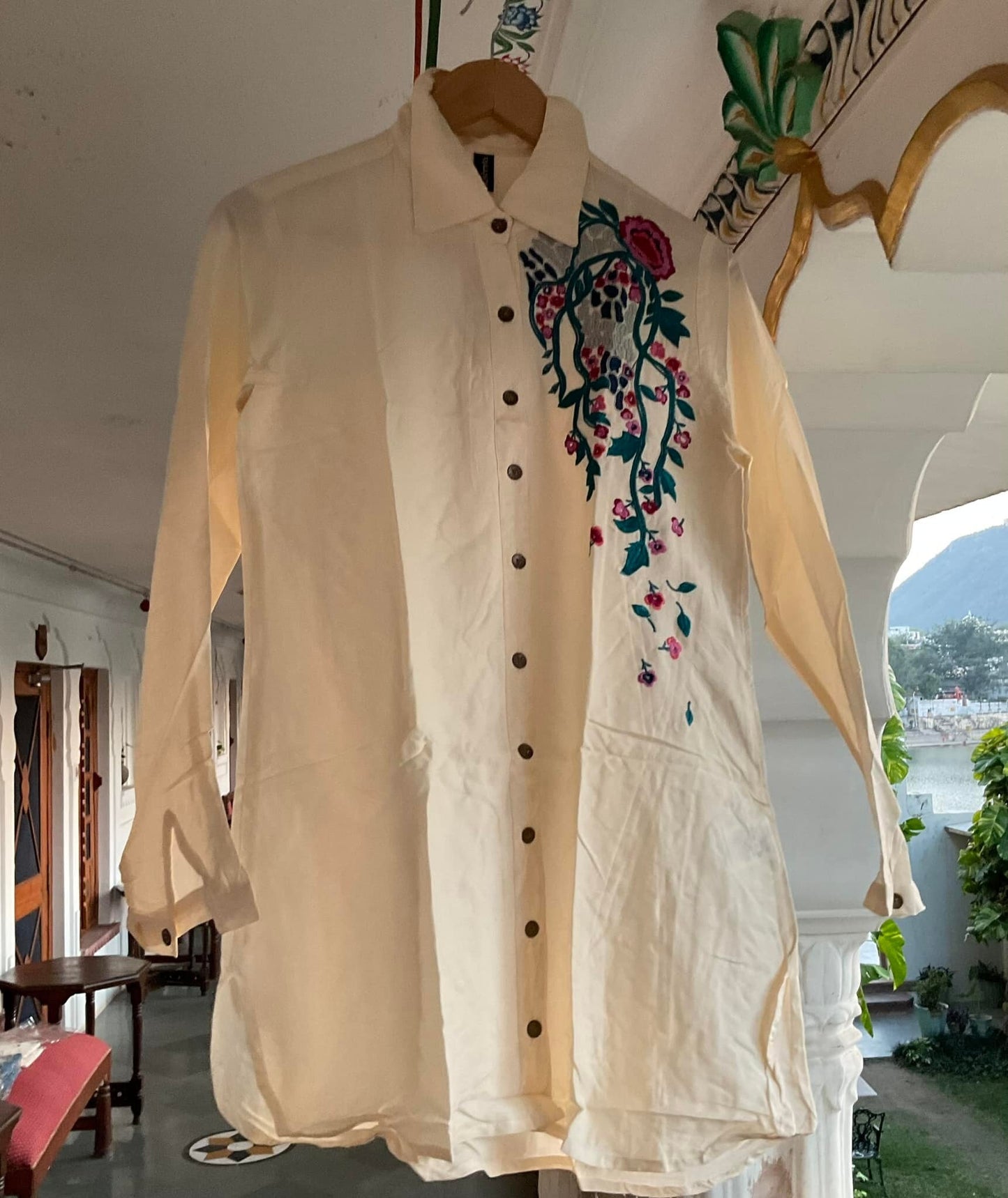 cream shirt for women with design