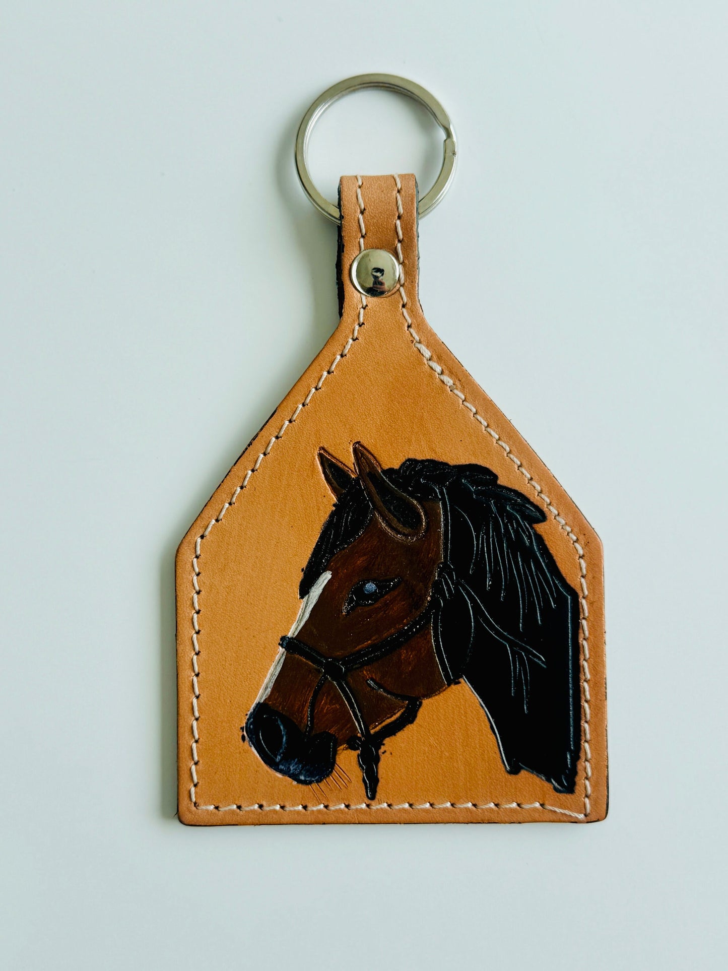 brown leather horse keyring