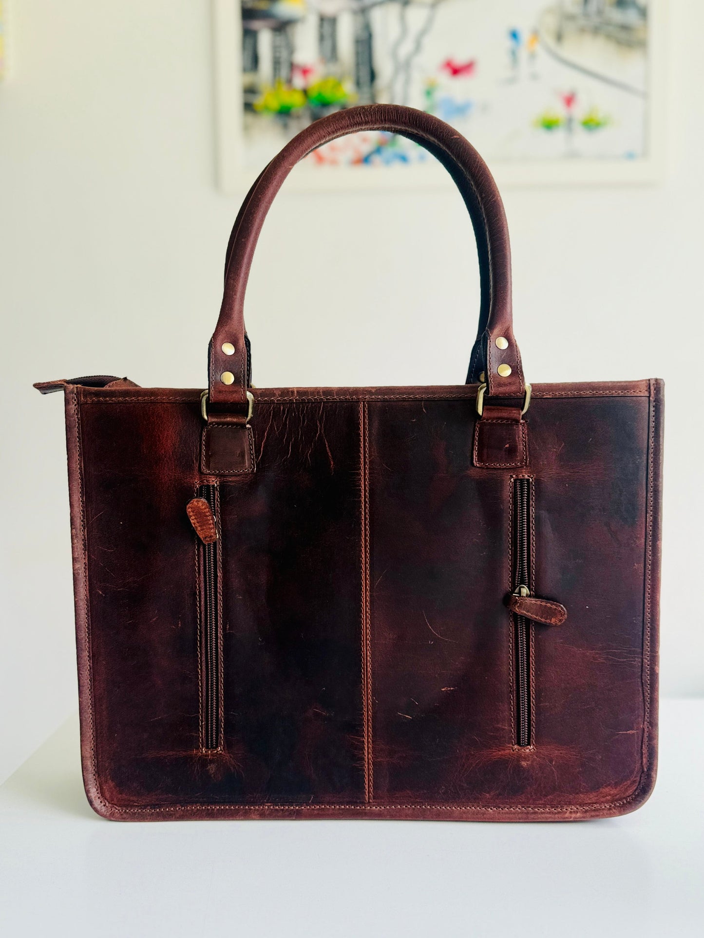 Tooled Leather Tote Bag | Tooled Leather Briefcase | Unique Leather Bag | Statement Bag | Shoulder Bag | Medium Sized Leather Bag