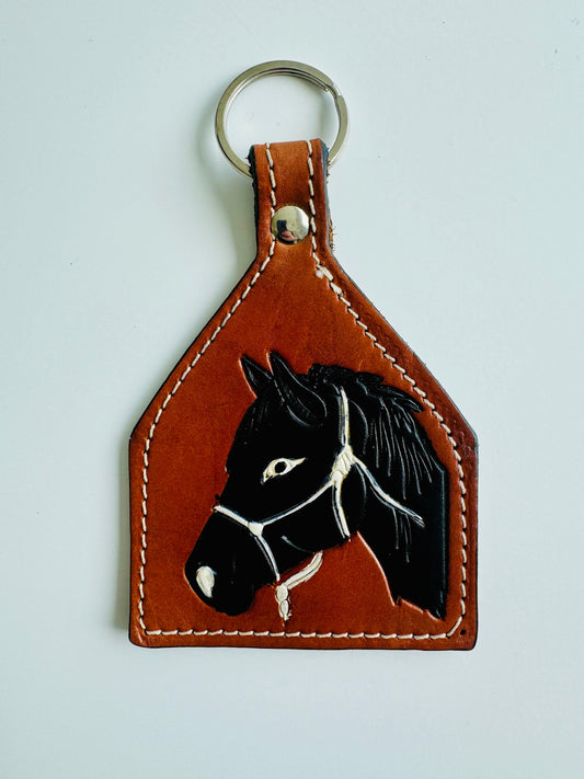 brown leather horse keyring