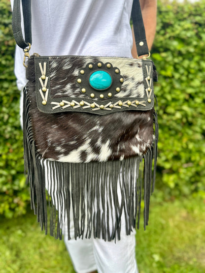 Cowhide Leather Bag with Fringe for Women | Crossbody Bag | Western Style Suede Shoulder Bag for Women | Gift for Women | Gift for Her