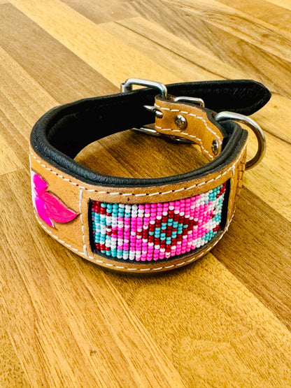 Beaded Leather Dog Collar | Padded Leather Collar | High Quality | Sizes 15&quot;, 21&quot;, 24&quot; and 28&quot; | Dog Collar Leather | Luxury Dog Collar