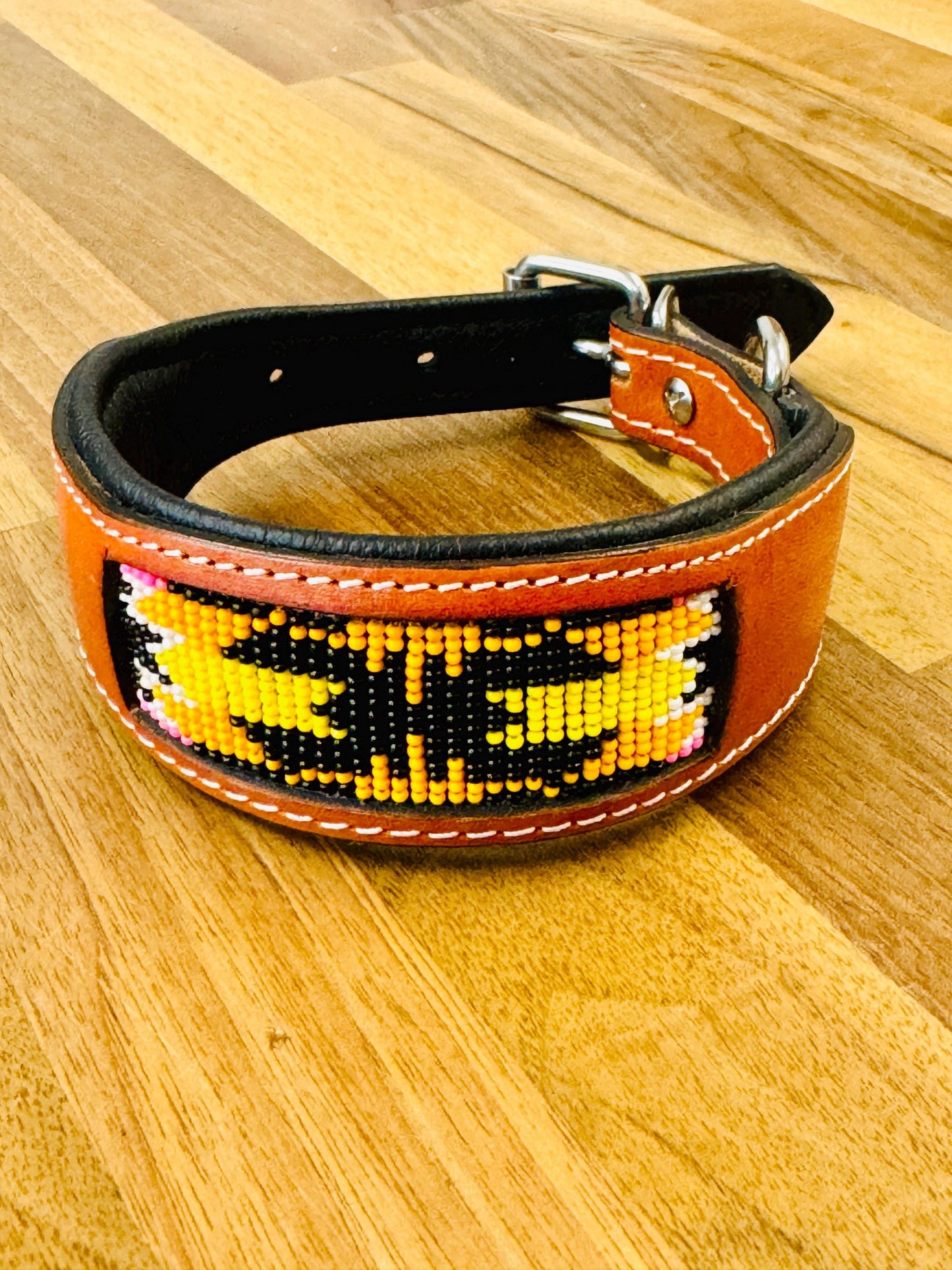 Beaded Leather Dog Collar | Padded Leather Collar | High Quality | Sizes 15&quot;, 21&quot;, 24&quot; and 28&quot; | Dog Collar Leather | Luxury Dog Collar