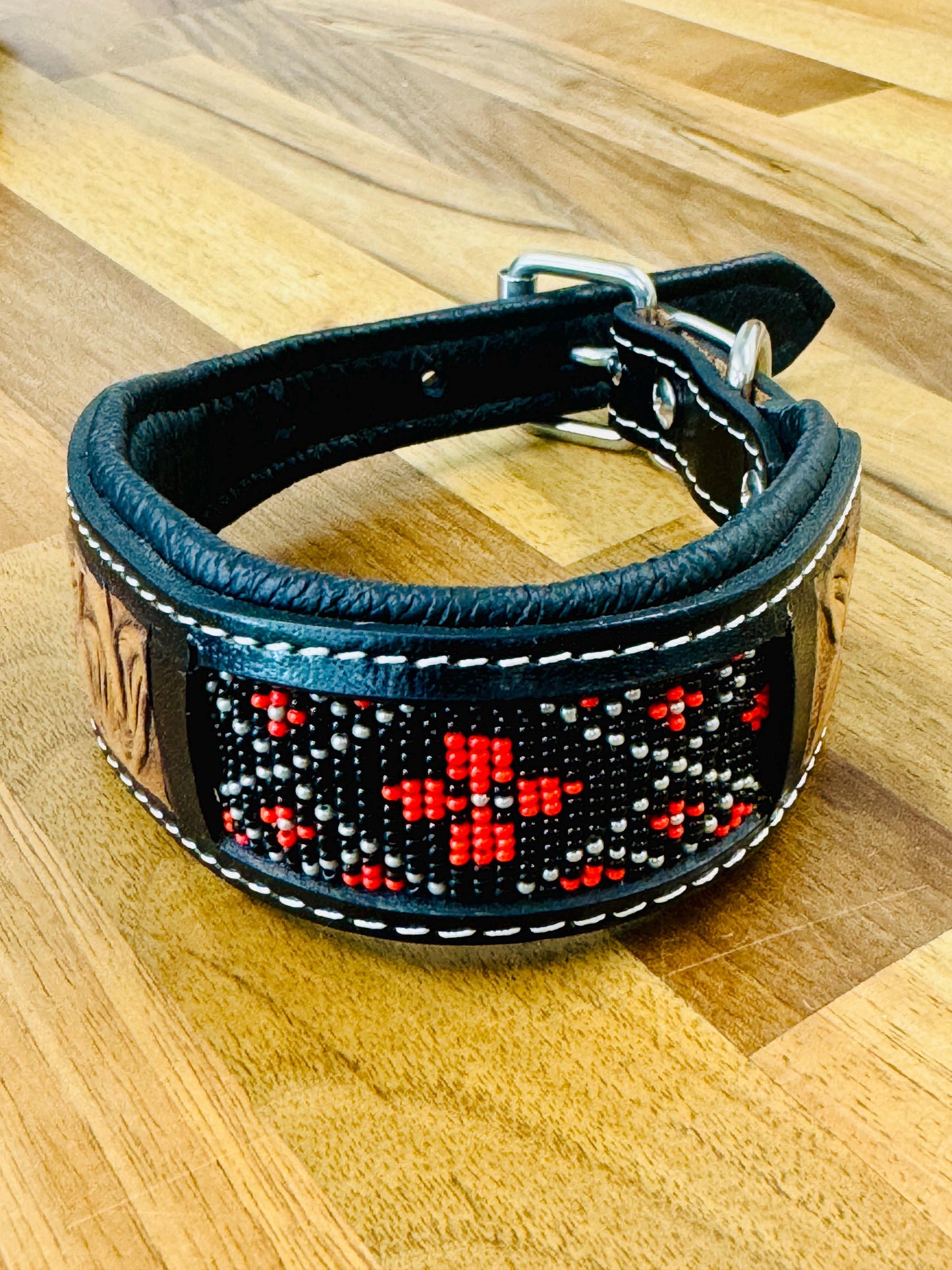 Beaded Leather Dog Collar | Padded Leather Collar | High Quality | Sizes 15&quot;, 21&quot;, 24&quot; and 28&quot; | Dog Collar Leather | Luxury Dog Collar