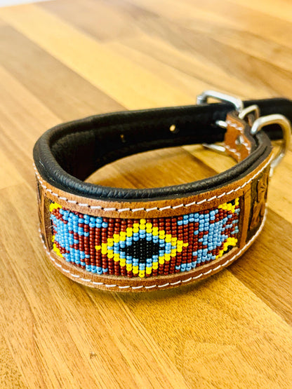 Beaded Leather Dog Collar | Padded Leather Collar | High Quality | Sizes 15&quot;, 21&quot;, 24&quot; and 28&quot; | Dog Collar Leather | Luxury Dog Collar