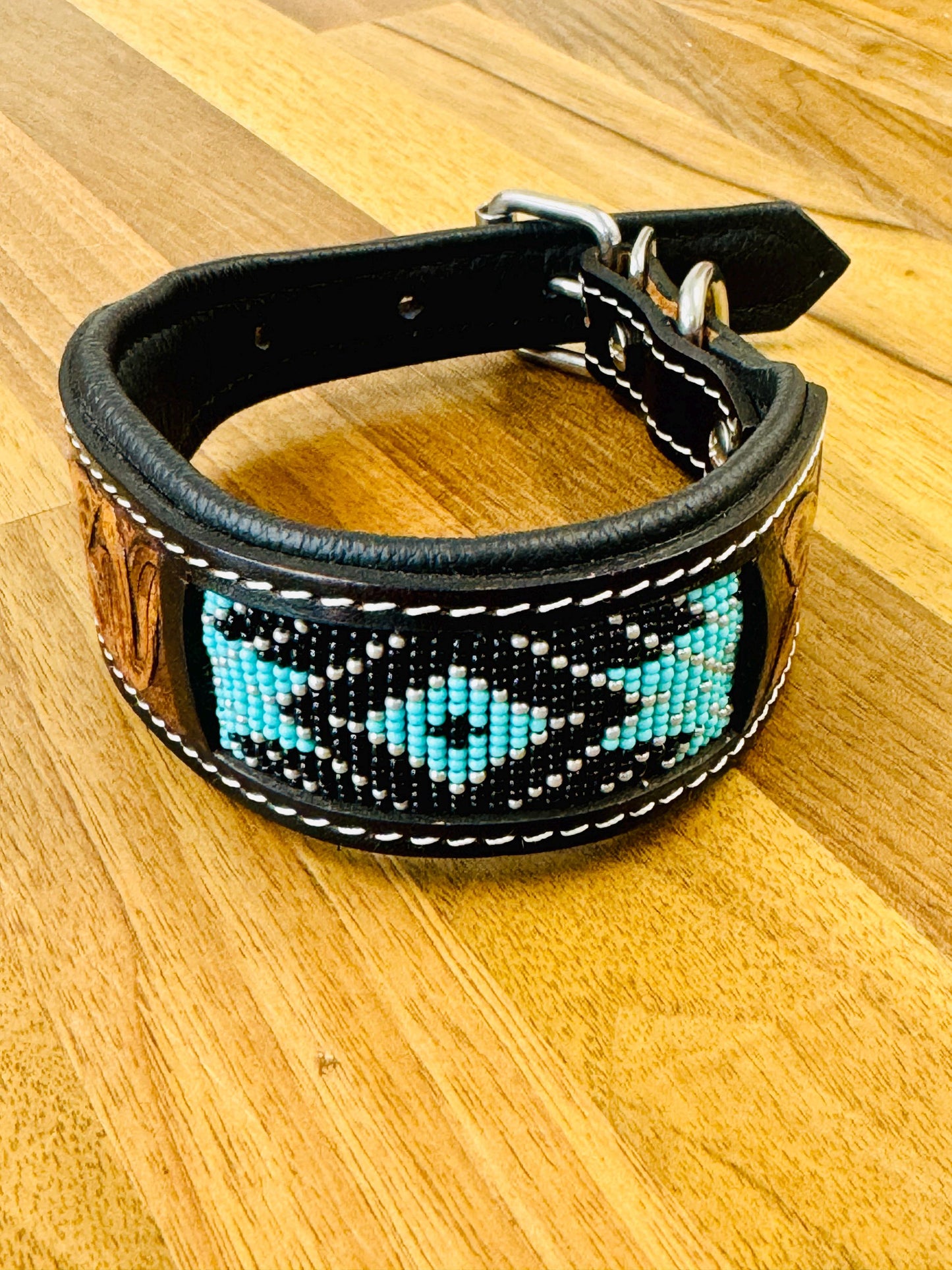 Beaded Leather Dog Collar | Padded Leather Collar | High Quality | Sizes 15&quot;, 21&quot;, 24&quot; and 28&quot; | Dog Collar Leather | Luxury Dog Collar