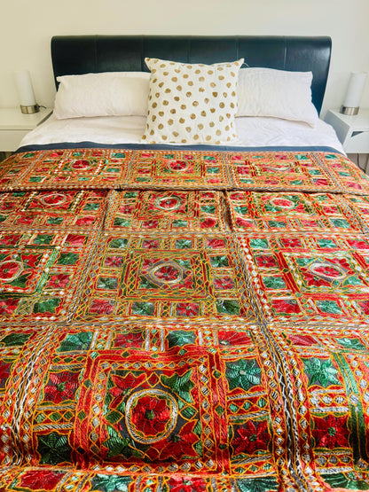 Hand Embroidered Bedspreads with Intricate Mirror Detailing | Cotton Bedspread | Bedcover | Throw | Sofa Throw | Single, Double & Super King