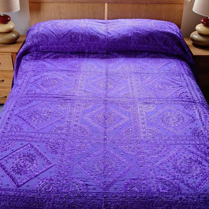 Hand Embroidered Bedspreads with Intricate Mirror Detailing | Cotton Bedspread | Bedcover | Throw | Sofa Throw | Single, Double & Super King