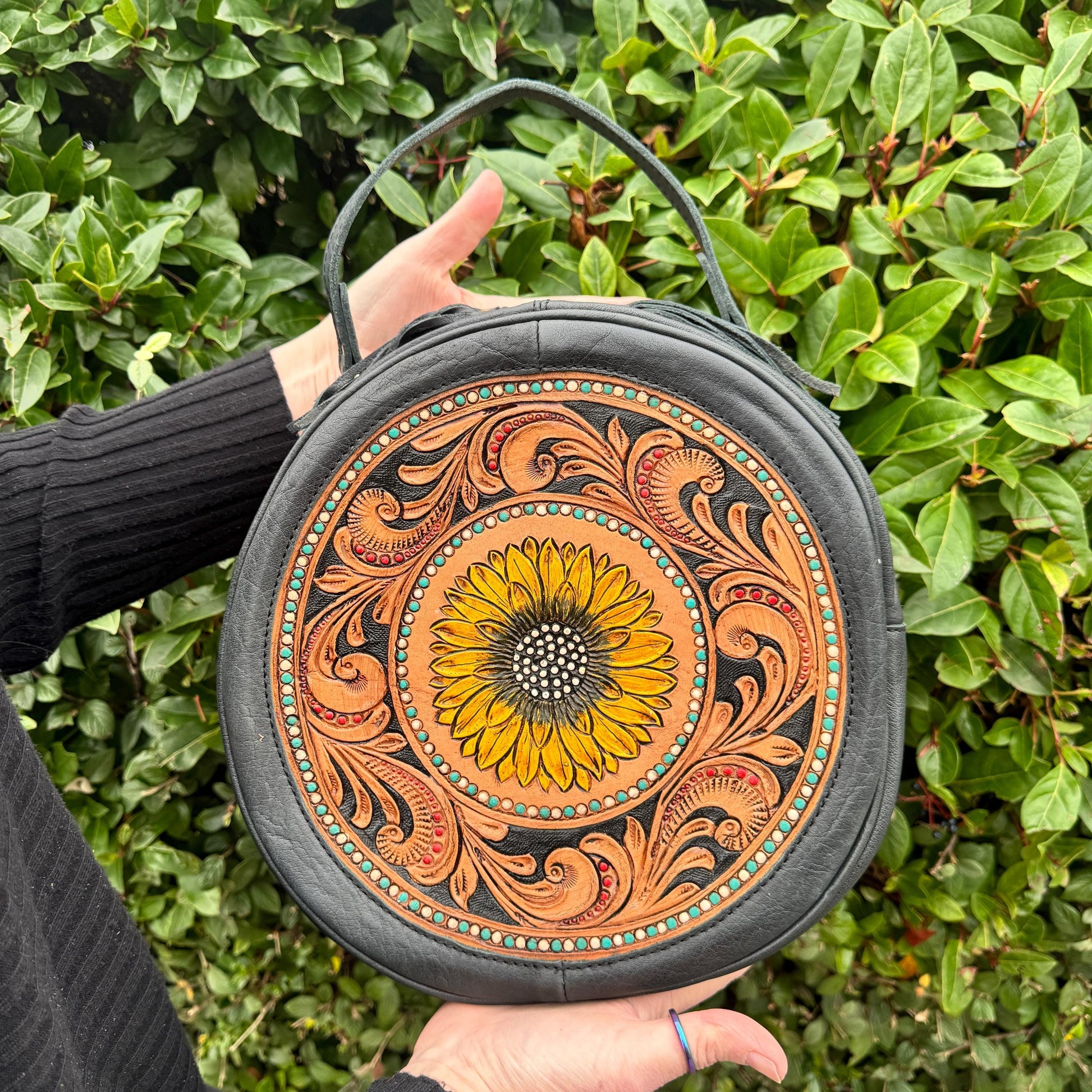 Boho Leather Cross Body Bag | Round Tooled Leather Purse | Leather Handbag | Western Handbag | Cowgirl Gift | Unique Gift for Her |