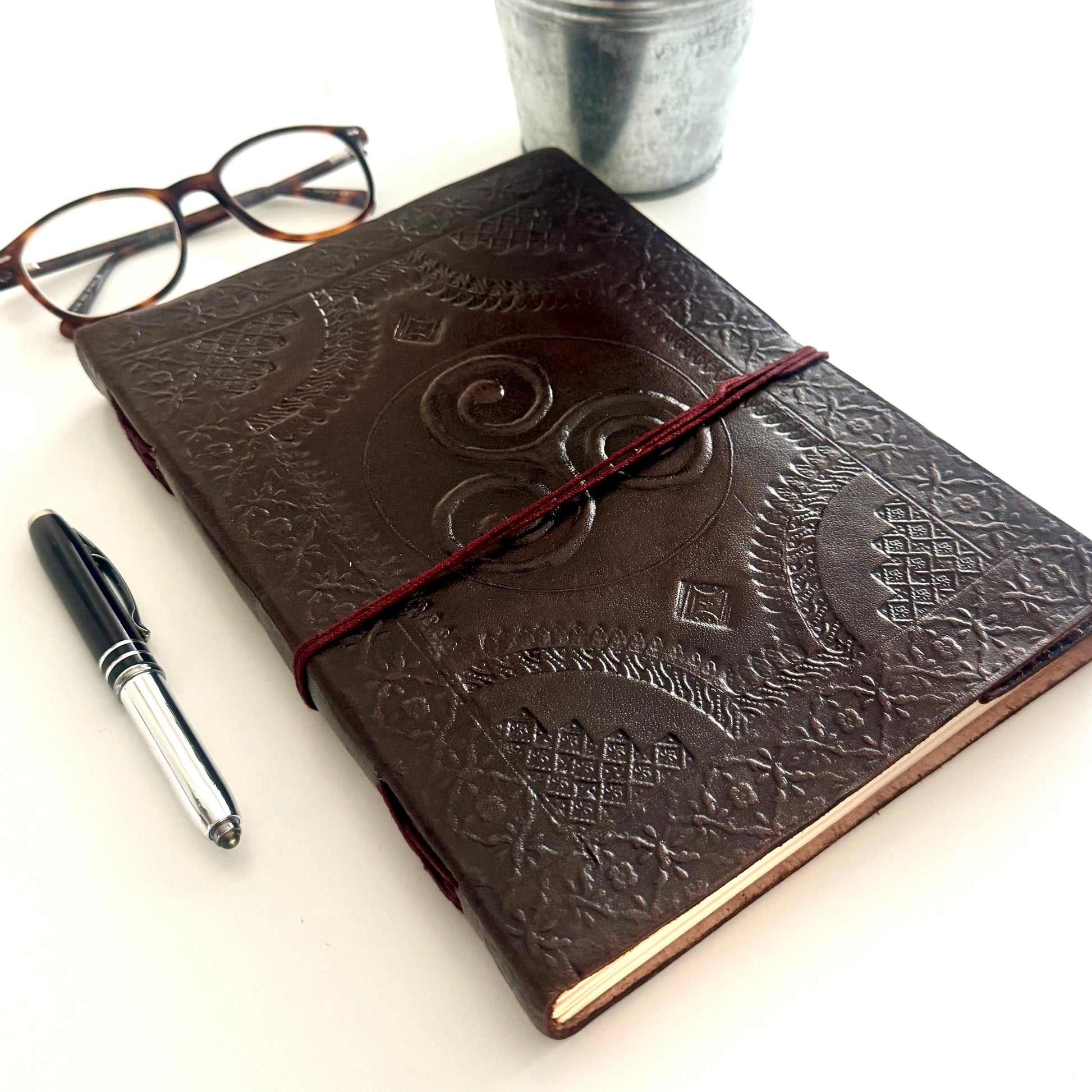 Handcrafted Large Leather Journal with Celtic Symbols | Leather Bound Journal | Leather Scrapbook | Paper Journal | Unlined Journal