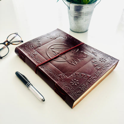 Handcrafted Large Leather Journal with Celtic Symbols | Leather Bound Journal | Leather Scrapbook | Paper Journal | Unlined Journal