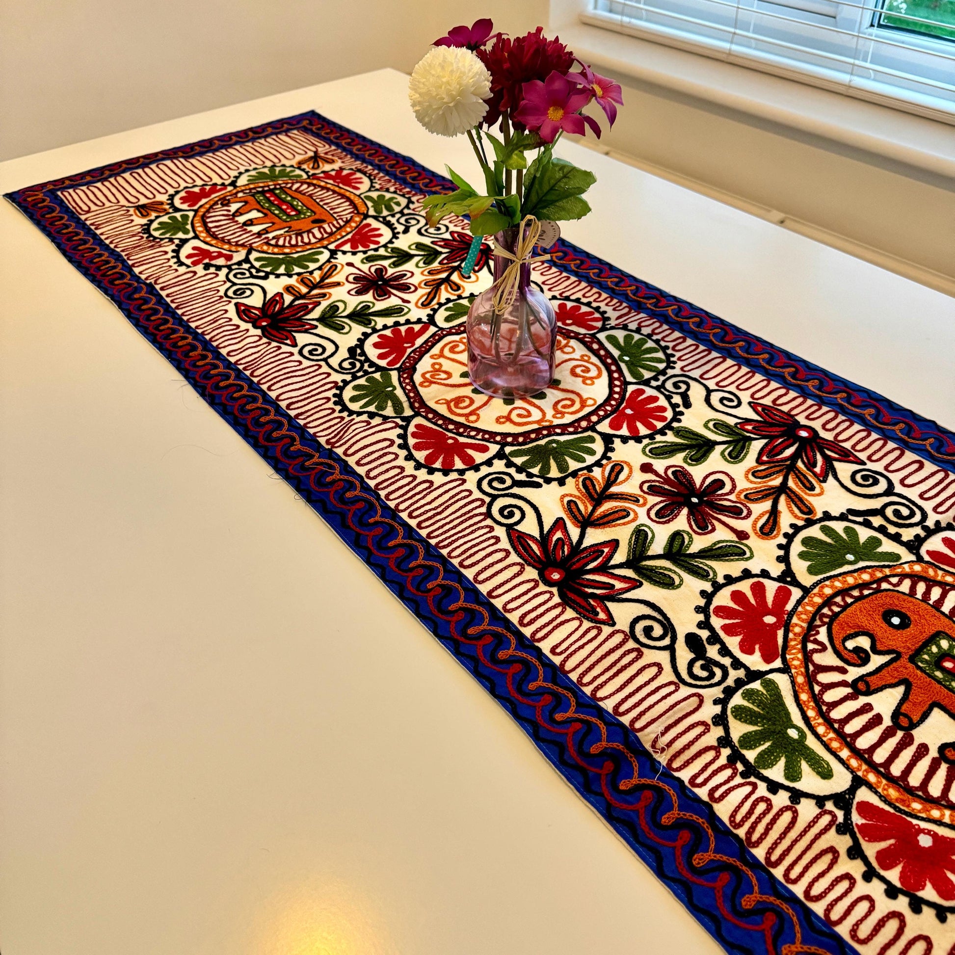 Embroidered Table Runner | Indian Table Runner | House Warming Gifts | Wall Art | Gift for Her | Embroidered Tablecloth