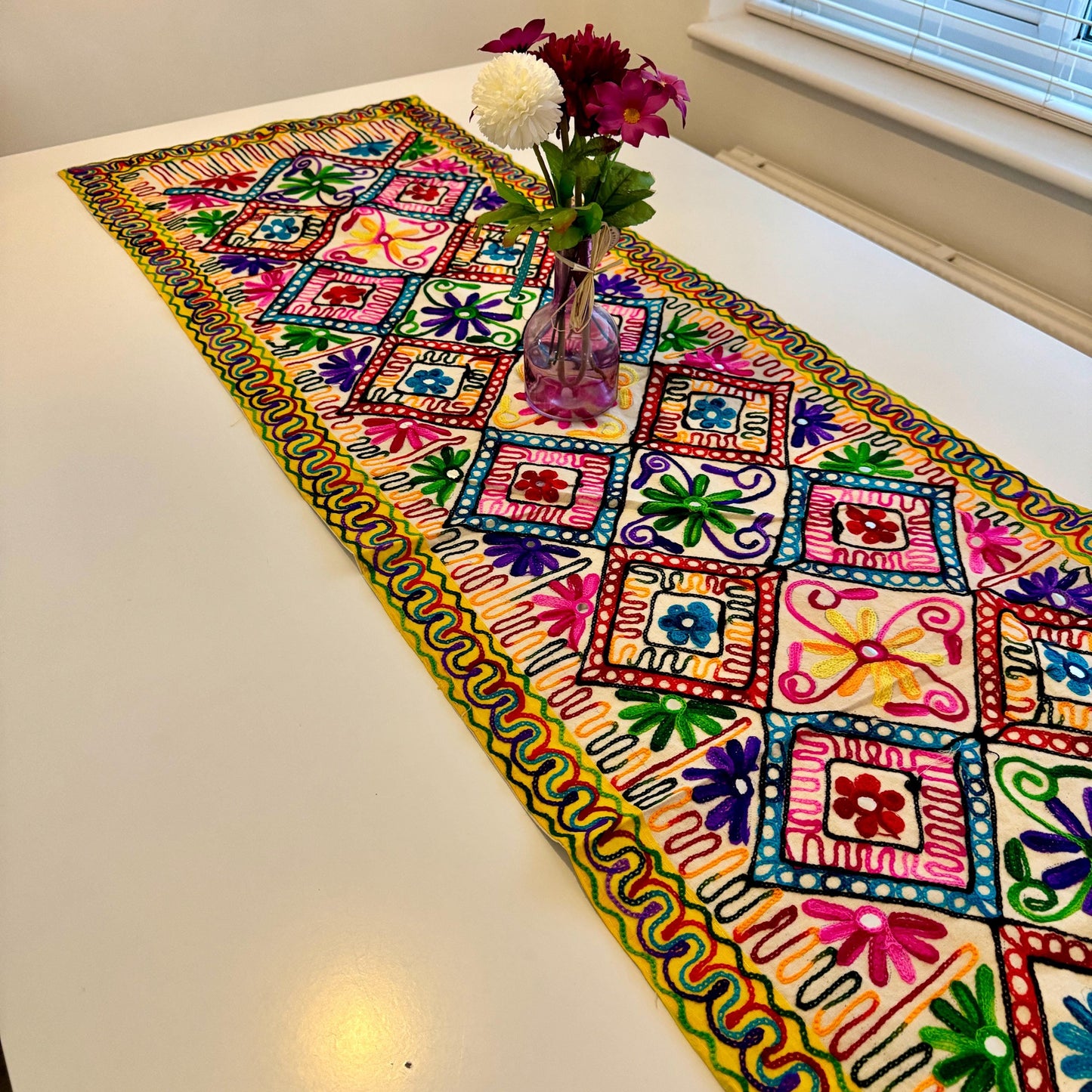 Embroidered Table Runner | Indian Table Runner | House Warming Gifts | Wall Art | Gift for Her | Embroidered Tablecloth