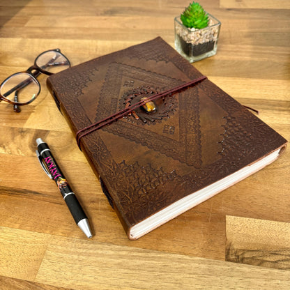 Handcrafted Large Leather Journal with Semi Precious Stone - JayKayBoutiqueOnline