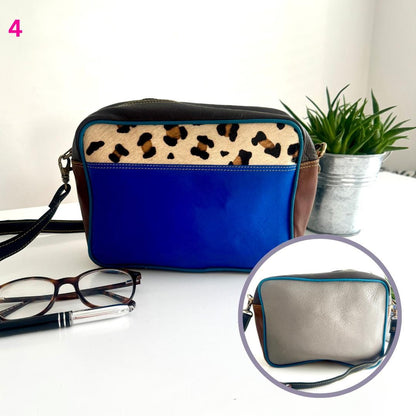 Coloured Leather Cross Body Bag with Animal Print | Recycled Leather Crossbody Bag | Coloured Leather Satchel Bag | Unique Gift for Her |