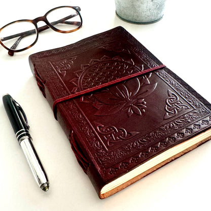 Handcrafted Large Leather Journal with Celtic Symbols | Leather Bound Journal | Leather Scrapbook | Paper Journal | Unlined Journal