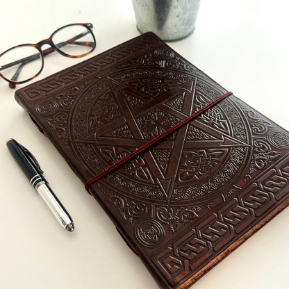 Handcrafted Large Leather Journal with Celtic Symbols | Leather Bound Journal | Leather Scrapbook | Paper Journal | Unlined Journal