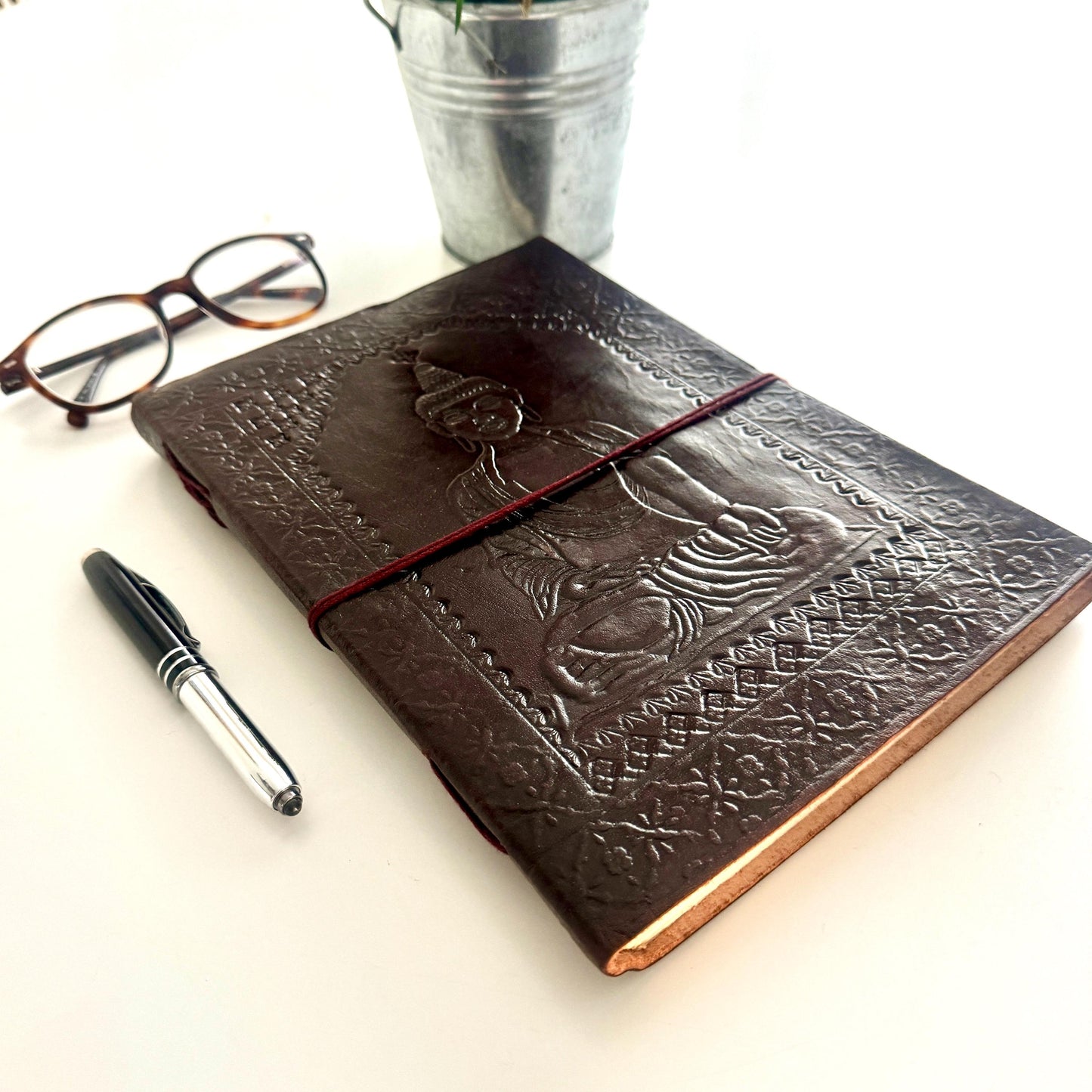 Handcrafted Large Leather Journal with Celtic Symbols | Leather Bound Journal | Leather Scrapbook | Paper Journal | Unlined Journal