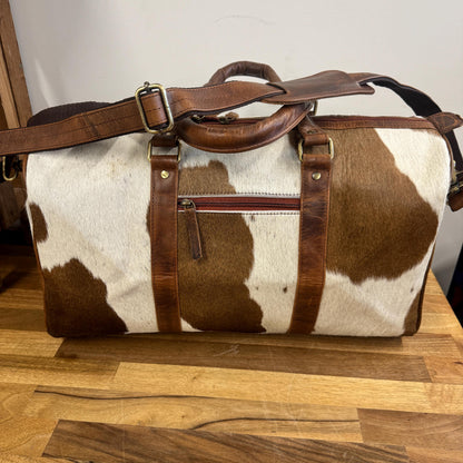 Leather Duffle Bag with Goat Hide Detailing | Weekender Bag | Travel Leather Bag | Overnight Bag | Western Bag | Birthday Gift |