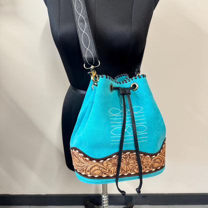 Turquoise Suede Bucket Bag in Various Colours | Drawstring Bag | Western Style Suede Shoulder Bag for Women | Gift for Women | Gift for Her