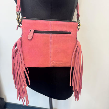 Suede Bag with Fringe and Tooled Leather | Crossbody Bag | Western Style Suede Shoulder Bag for Women | Gift for Women | Gift for Her