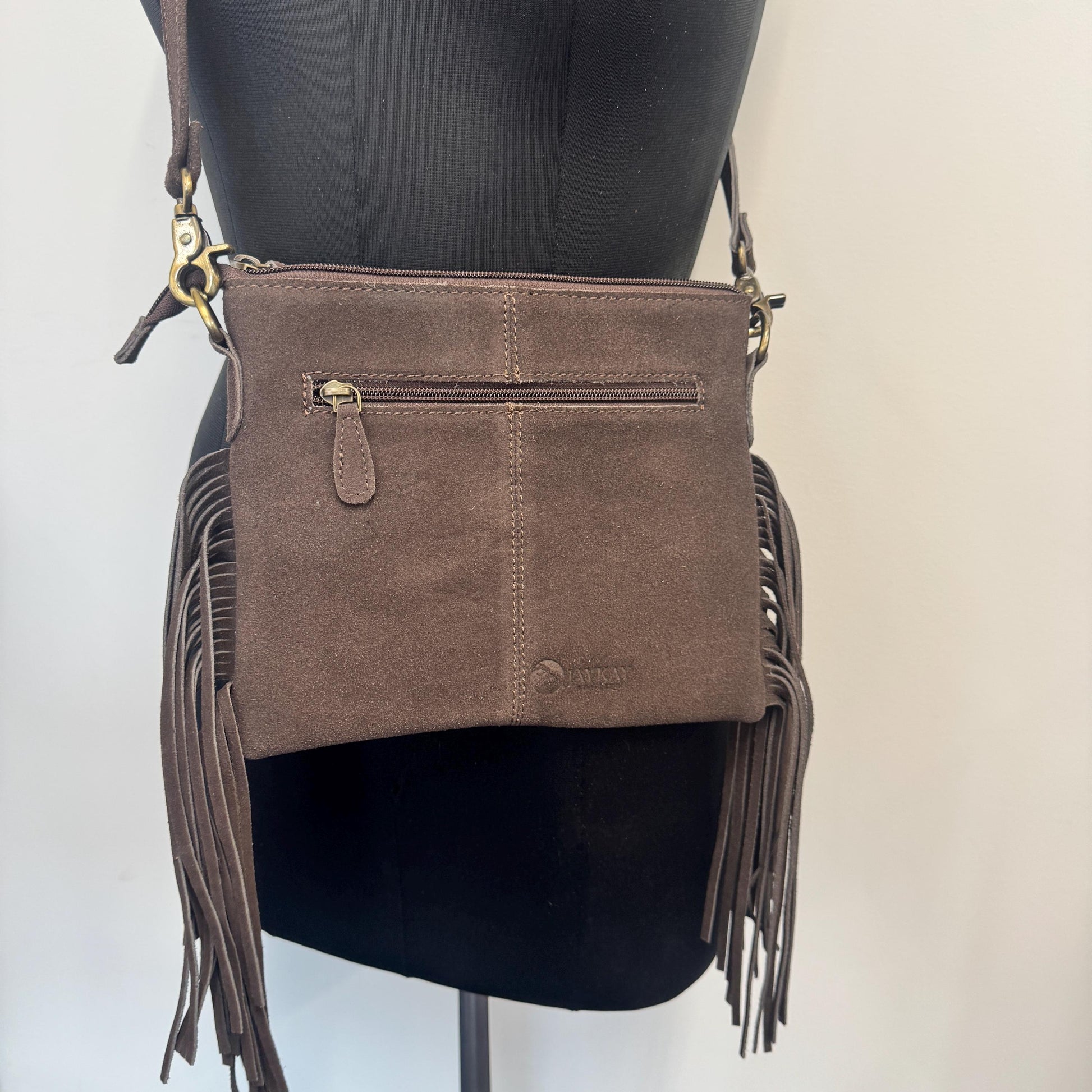 Suede Bag with Fringe and Tooled Leather | Crossbody Bag | Western Style Suede Shoulder Bag for Women | Gift for Women | Gift for Her