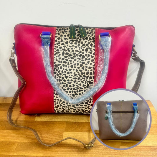 Colourful Tote Womens Leather Laptop Bag | Recycled Leather | Cowhide Animal Print | Womens Laptop Bag | Leather Laptop Bag Women