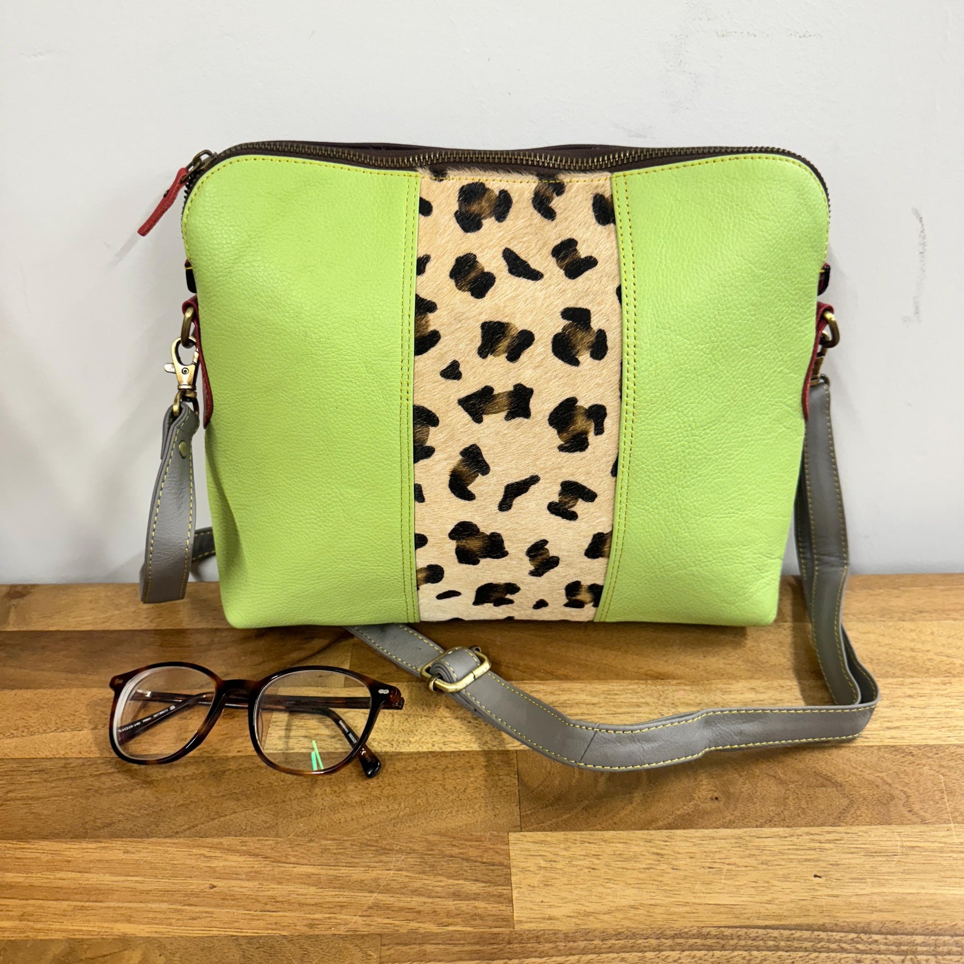 Coloured Leather Cross Body Bag with Animal Print | Upcycled Leather Crossbody Bag | Crossbody Purse | Unique Gift for Her |