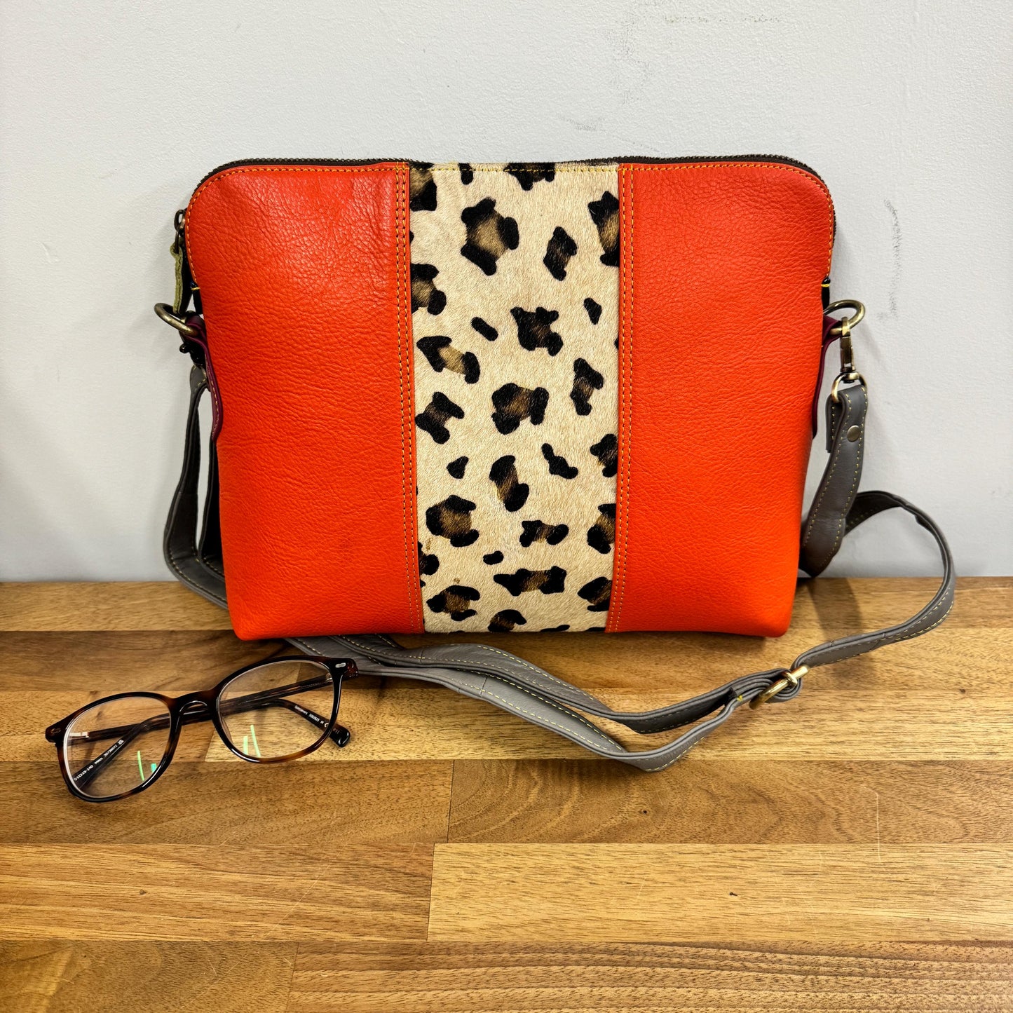 Coloured Leather Cross Body Bag with Animal Print | Upcycled Leather Crossbody Bag | Crossbody Purse | Unique Gift for Her |