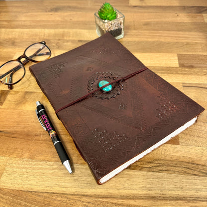 Handcrafted Large Leather Journal with Semi Precious Stone - JayKayBoutiqueOnline