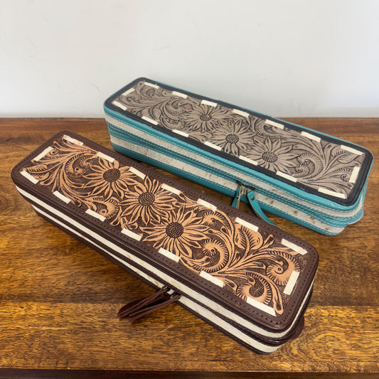 Hair Straightener Case with Tooled Leather & Goat Hide | Curling Iron Case | Hair Tool Bag | Hair Accessories | Gift for Her