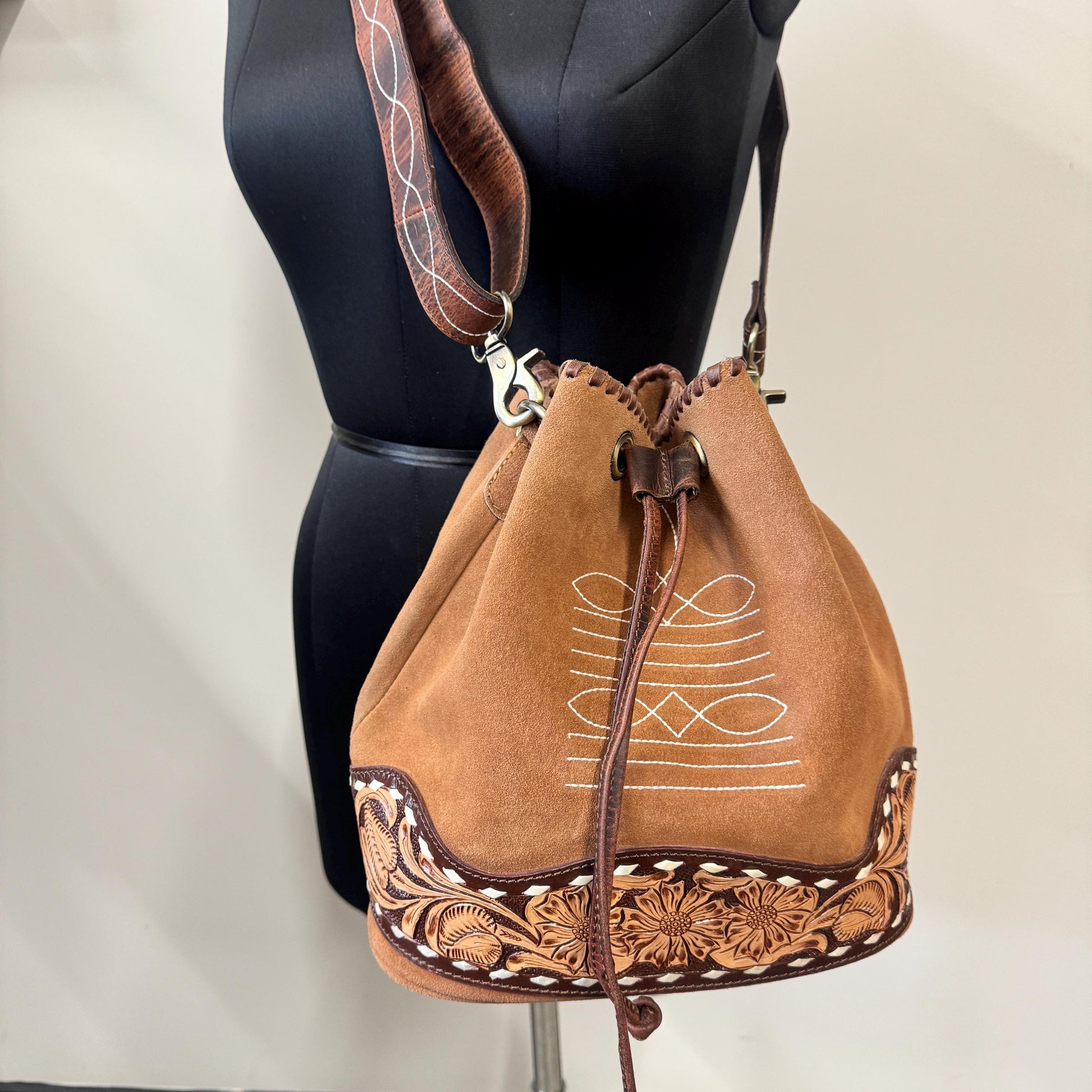 Tan Brown Suede Bucket Bag in Various Colours | Drawstring Bag | Western Style Suede Shoulder Bag for Women | Gift for Women | Gift for Her