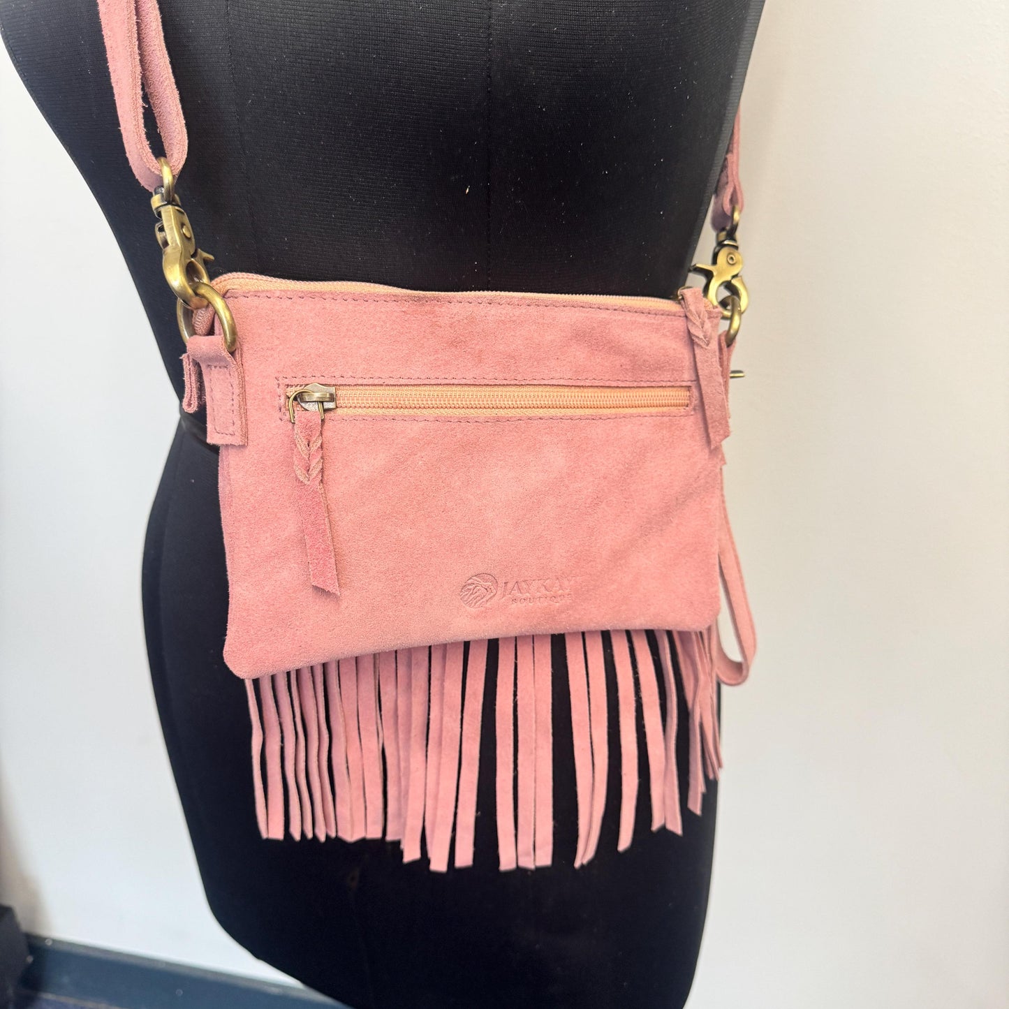 Suede Bag with Fringe and Tooled Leather | Crossbody Bag | Western Style Suede Shoulder Bag for Women | Gift for Women | Gift for Her