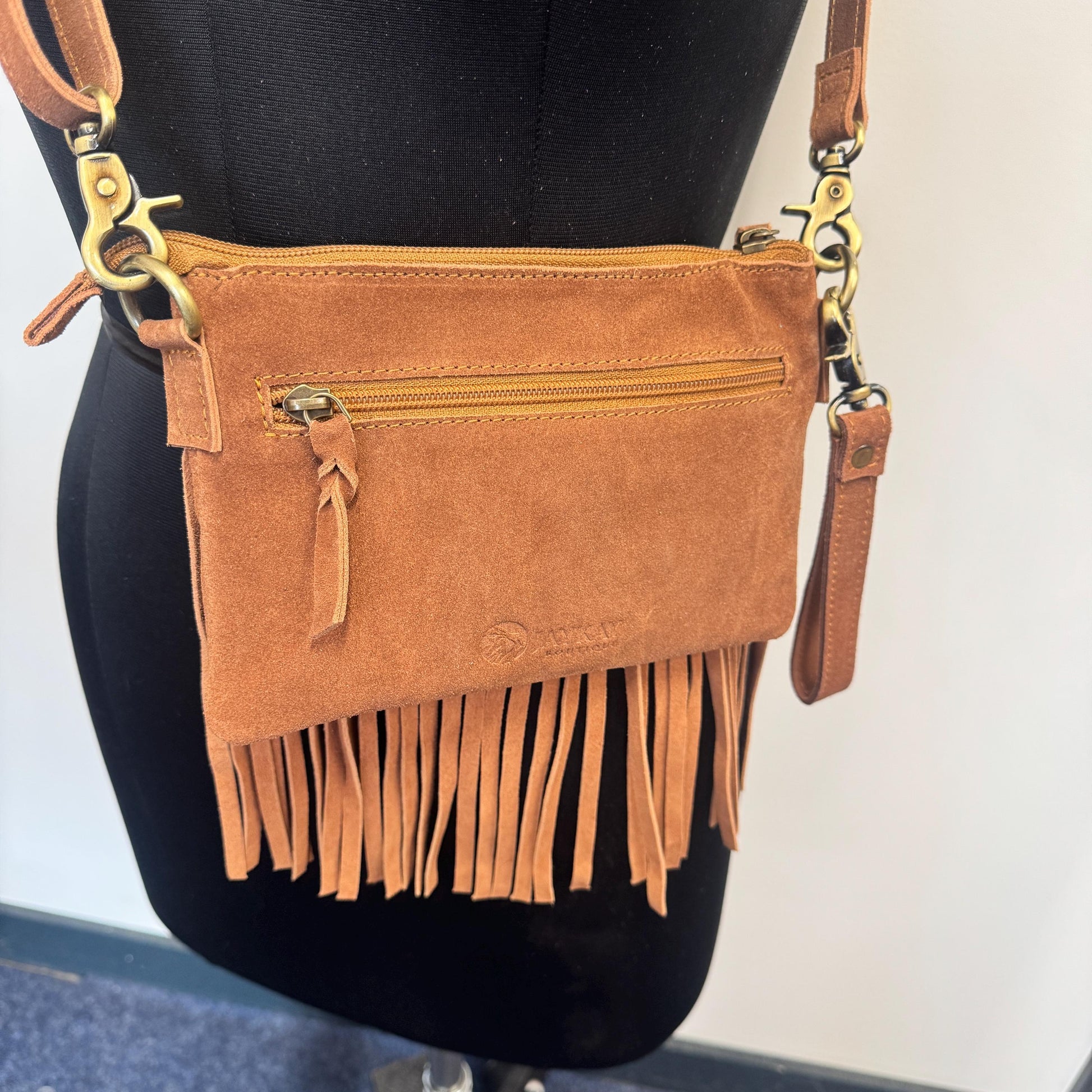 Suede Bag with Fringe and Tooled Leather | Crossbody Bag | Western Style Suede Shoulder Bag for Women | Gift for Women | Gift for Her