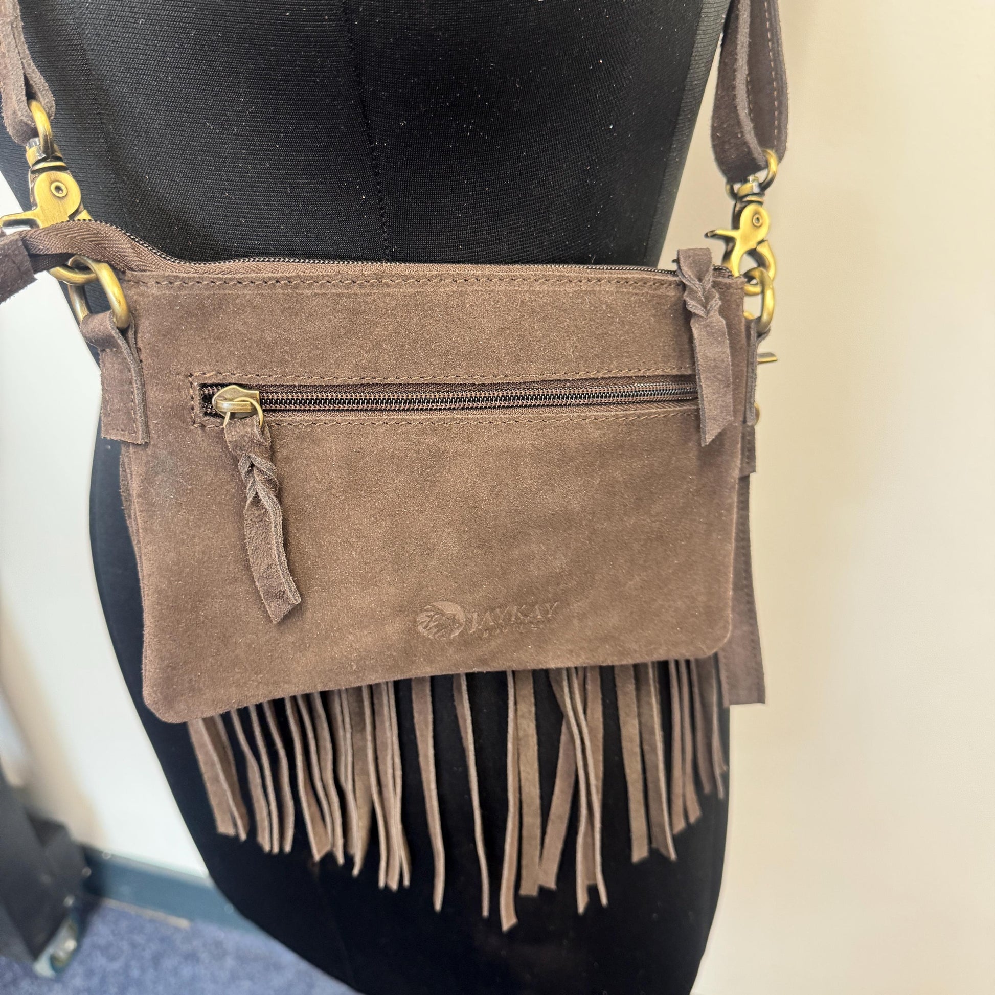 Suede Bag with Fringe and Tooled Leather | Crossbody Bag | Western Style Suede Shoulder Bag for Women | Gift for Women | Gift for Her