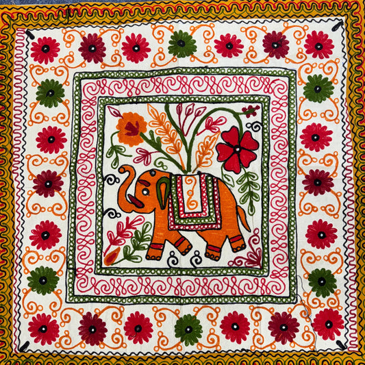 Embroidered Square Tablecloth with Elephant | Indian Table Cloth | House Warming Gift | Wall Hanging | Wall Art | Gift for Her