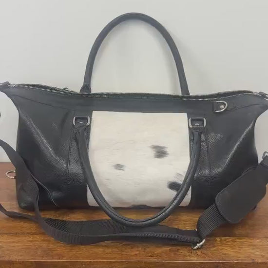 Leather Duffle Bag with Black and White Goat Hide