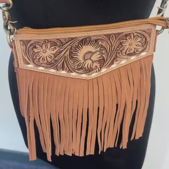 Suede Bag with Fringe and Tooled Leather