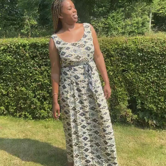 Summer Silk Maxi Dress with Flattering Stretch Waist and Matching Top | Free Size 8-14 UK | Elegant Long Dress | Evening Dress